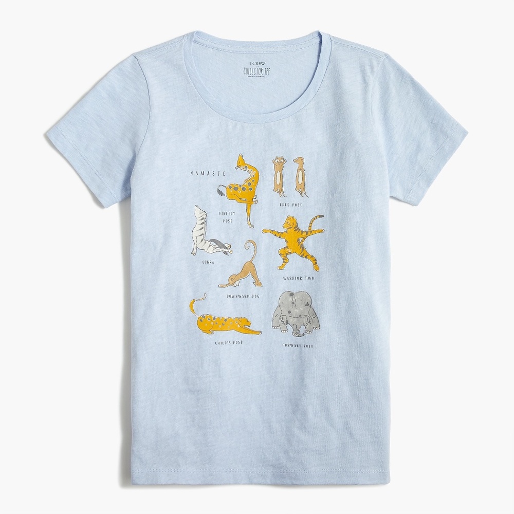 J Crew Safari Yoga Collectible Graphic Tee in Baby Blue 100% Cotton Workout